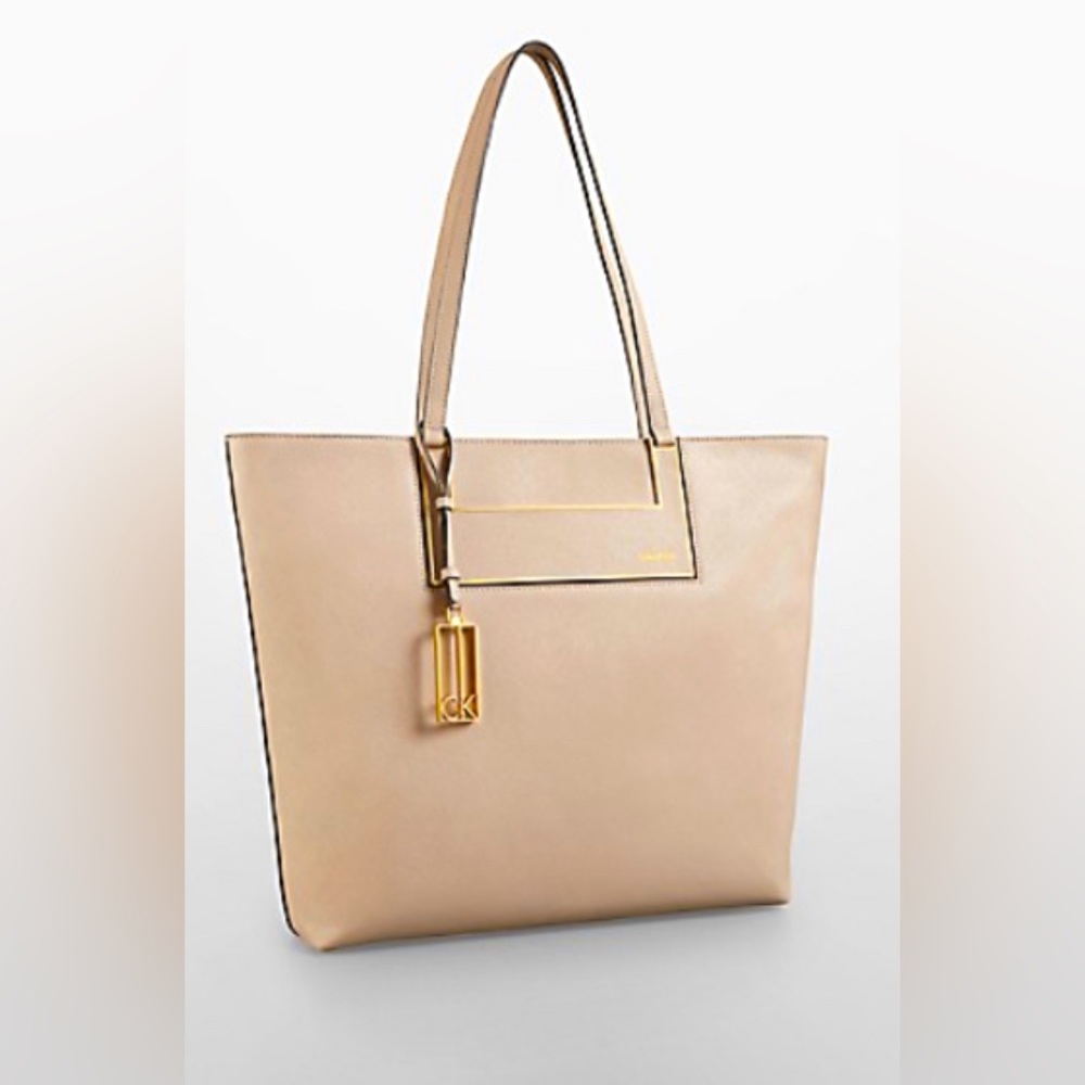 Calvin Klein Galey Magazine Saffiano Leather Large Tote Grey NEW WITH TAGS